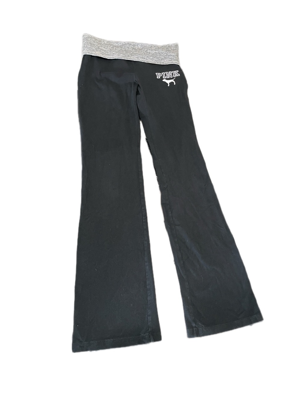 Victoria's Secret PINK Leggins with a gray fold-over waistband and white logo